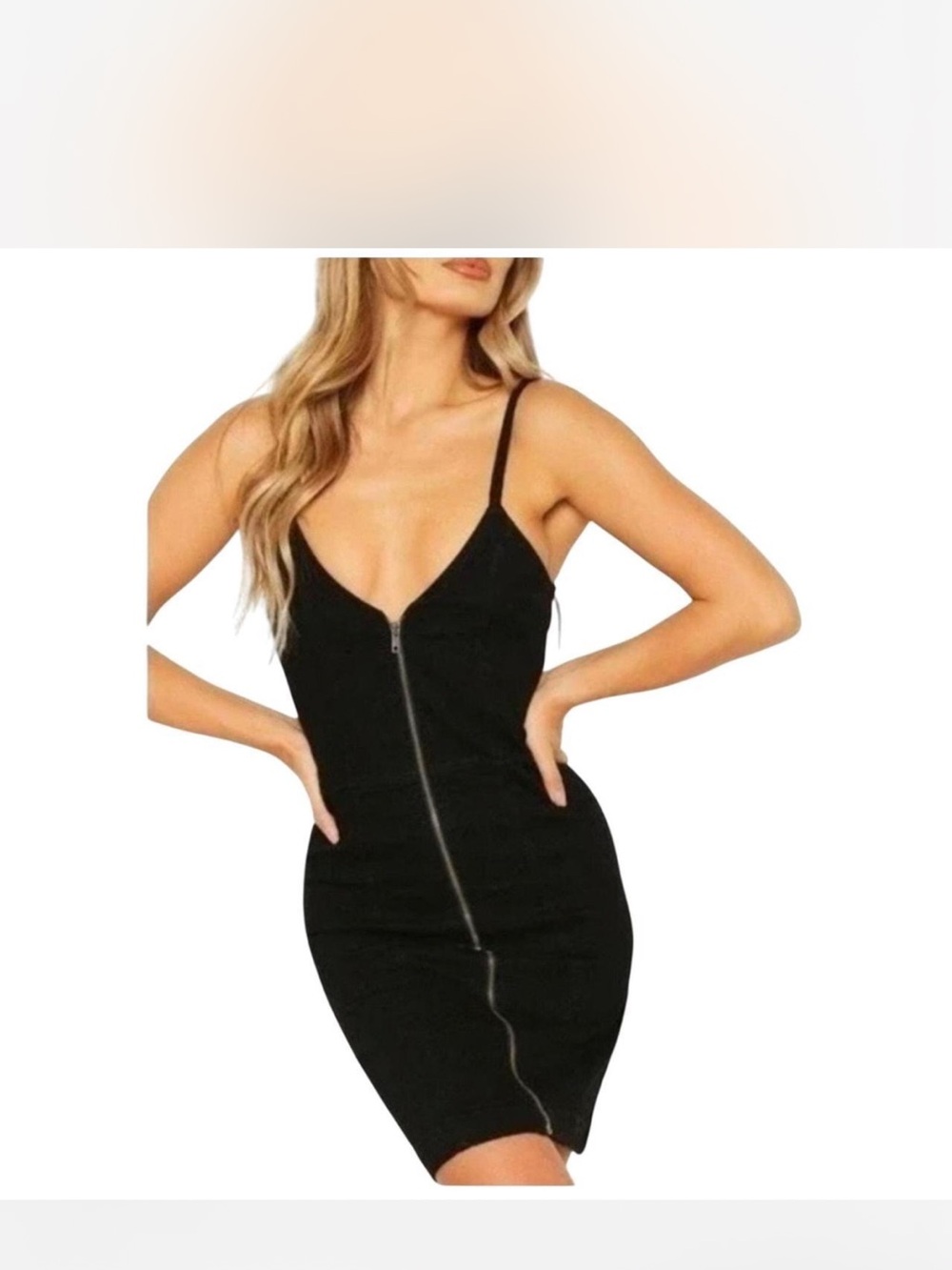 Haute Monde Black Zip-Front Mini Dress